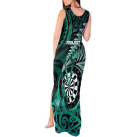 Personalised New Zealand Darts Tank Maxi Dress Maori Koru Dartboard Turquoise Flame
