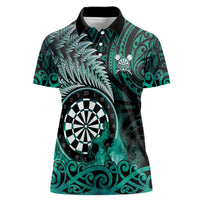 Personalised New Zealand Darts Women Polo Shirt Maori Koru Dartboard Turquoise Flame