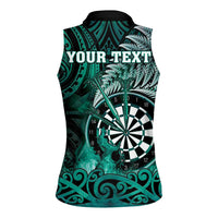 Personalised New Zealand Darts Women Sleeveless Polo Shirt Maori Koru Dartboard Turquoise Flame