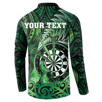 Personalised New Zealand Darts Button Sweatshirt Maori Koru Dartboard Green Flame