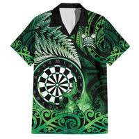 Personalised New Zealand Darts Family Matching Short Sleeve Bodycon Dress and Hawaiian Shirt Maori Koru Dartboard Green Flame