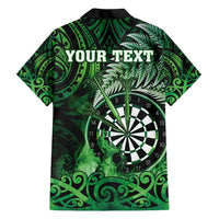 Personalised New Zealand Darts Family Matching Short Sleeve Bodycon Dress and Hawaiian Shirt Maori Koru Dartboard Green Flame