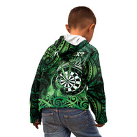 Personalised New Zealand Darts Kid Hoodie Maori Koru Dartboard Green Flame
