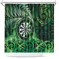 New Zealand Darts Shower Curtain Maori Koru Dartboard Green Flame