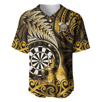 Personalised New Zealand Darts Baseball Jersey Maori Koru Dartboard Gold Flame