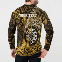 Personalised New Zealand Darts Button Sweatshirt Maori Koru Dartboard Gold Flame
