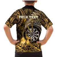 Personalised New Zealand Darts Family Matching Mermaid Dress and Hawaiian Shirt Maori Koru Dartboard Gold Flame