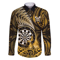 Personalised New Zealand Darts Family Matching Short Sleeve Bodycon Dress and Hawaiian Shirt Maori Koru Dartboard Gold Flame