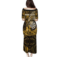 Personalised New Zealand Darts Puletasi Maori Koru Dartboard Gold Flame