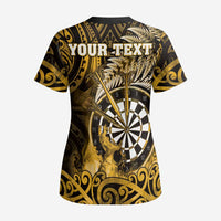 Personalised New Zealand Darts Scrub Top Maori Koru Dartboard Gold Flame - Polynesian Pride