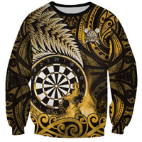 Personalised New Zealand Darts Sweatshirt Maori Koru Dartboard Gold Flame