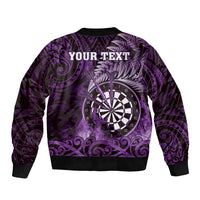 Personalised New Zealand Darts Bomber Jacket Maori Koru Dartboard Purple Flame