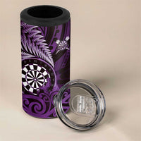 Personalised New Zealand Darts 4 in 1 Can Cooler Tumbler Maori Koru Dartboard Purple Flame