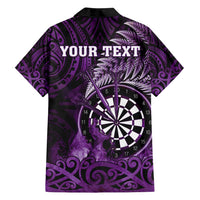 Personalised New Zealand Darts Family Matching Off Shoulder Maxi Dress and Hawaiian Shirt Maori Koru Dartboard Purple Flame