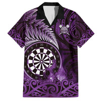 Personalised New Zealand Darts Family Matching Puletasi and Hawaiian Shirt Maori Koru Dartboard Purple Flame