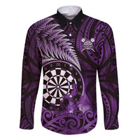 Personalised New Zealand Darts Family Matching Tank Maxi Dress and Hawaiian Shirt Maori Koru Dartboard Purple Flame