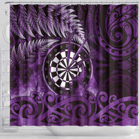 New Zealand Darts Shower Curtain Maori Koru Dartboard Purple Flame