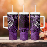 Personalised New Zealand Darts Tumbler With Handle Maori Koru Dartboard Purple Flame