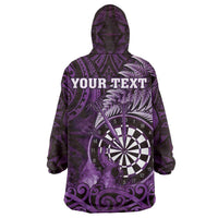 Personalised New Zealand Darts Wearable Blanket Hoodie Maori Koru Dartboard Purple Flame