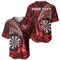 Personalised New Zealand Darts Baseball Jersey Maori Koru Dartboard Red Flame