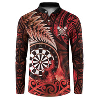 Personalised New Zealand Darts Button Sweatshirt Maori Koru Dartboard Red Flame