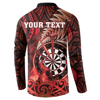 Personalised New Zealand Darts Button Sweatshirt Maori Koru Dartboard Red Flame