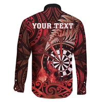 Personalised New Zealand Darts Family Matching Long Sleeve Bodycon Dress and Hawaiian Shirt Maori Koru Dartboard Red Flame