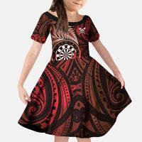Personalised New Zealand Darts Family Matching Off The Shoulder Long Sleeve Dress and Hawaiian Shirt Maori Koru Dartboard Red Flame