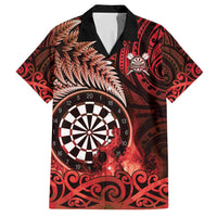 Personalised New Zealand Darts Family Matching Puletasi and Hawaiian Shirt Maori Koru Dartboard Red Flame