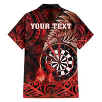 Personalised New Zealand Darts Family Matching Short Sleeve Bodycon Dress and Hawaiian Shirt Maori Koru Dartboard Red Flame