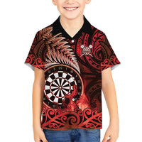 Personalised New Zealand Darts Family Matching Short Sleeve Bodycon Dress and Hawaiian Shirt Maori Koru Dartboard Red Flame