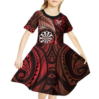 Personalised New Zealand Darts Kid Short Sleeve Dress Maori Koru Dartboard Red Flame