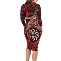 Personalised New Zealand Darts Long Sleeve Bodycon Dress Maori Koru Dartboard Red Flame