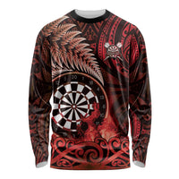 Personalised New Zealand Darts Long Sleeve Shirt Maori Koru Dartboard Red Flame