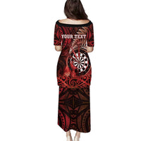 Personalised New Zealand Darts Puletasi Maori Koru Dartboard Red Flame