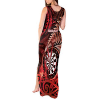 Personalised New Zealand Darts Tank Maxi Dress Maori Koru Dartboard Red Flame