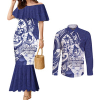 Guam Chief Quipuha Couples Matching Mermaid Dress and Long Sleeve Button Shirt Polynesian Pattern With Guasali Flowers