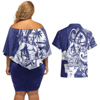 Guam Chief Quipuha Couples Matching Off Shoulder Short Dress and Hawaiian Shirt Polynesian Pattern With Guasali Flowers