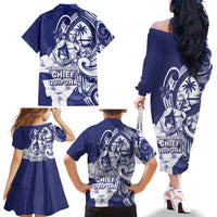 Guam Chief Quipuha Family Matching Off The Shoulder Long Sleeve Dress and Hawaiian Shirt Polynesian Pattern With Guasali Flowers