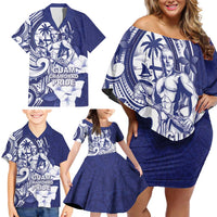 Guam Chief Quipuha Family Matching Off Shoulder Short Dress and Hawaiian Shirt Polynesian Pattern With Guasali Flowers