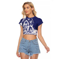 Guam Chief Quipuha Raglan Cropped T Shirt Polynesian Pattern With Guasali Flowers