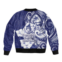Guam Chief Quipuha Sleeve Zip Bomber Jacket Polynesian Pattern With Guasali Flowers