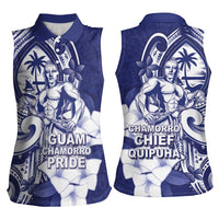 Guam Chief Quipuha Women Sleeveless Polo Shirt Polynesian Pattern With Guasali Flowers