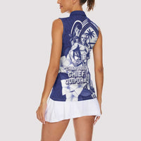 Guam Chief Quipuha Women Sleeveless Polo Shirt Polynesian Pattern With Guasali Flowers