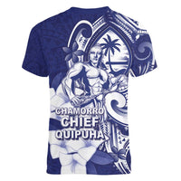 Guam Chief Quipuha Women V-Neck T-Shirt Polynesian Pattern With Guasali Flowers LT05 - Polynesian Pride