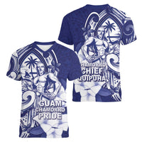 Guam Chief Quipuha Women V-Neck T-Shirt Polynesian Pattern With Guasali Flowers LT05 - Polynesian Pride