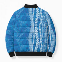 Hawaii Prince Kuhio Bomber Puffer Jacket Blue Hawaiian Lau Maia With Leis LT05 - Polynesian Pride