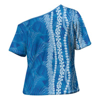 Hawaii Prince Kuhio Cross Shoulder Shirt Blue Hawaiian Lau Maia With Leis LT05 - Polynesian Pride