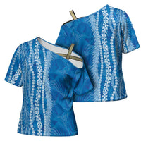 Hawaii Prince Kuhio Cross Shoulder Shirt Blue Hawaiian Lau Maia With Leis LT05 - Polynesian Pride
