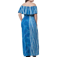 Hawaii Prince Kuhio Family Matching Off Shoulder Maxi Dress and Hawaiian Shirt Blue Hawaiian Lau Maia With Leis